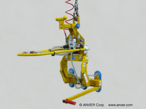 ANVER Air Powered Vacuum Generator with Three Pad Lifting Frame, Offset Bail and Custom EZ-Tilt Adapter for Lifting and Tilting Metal Panels weighing up to 300 lb (136 kg)